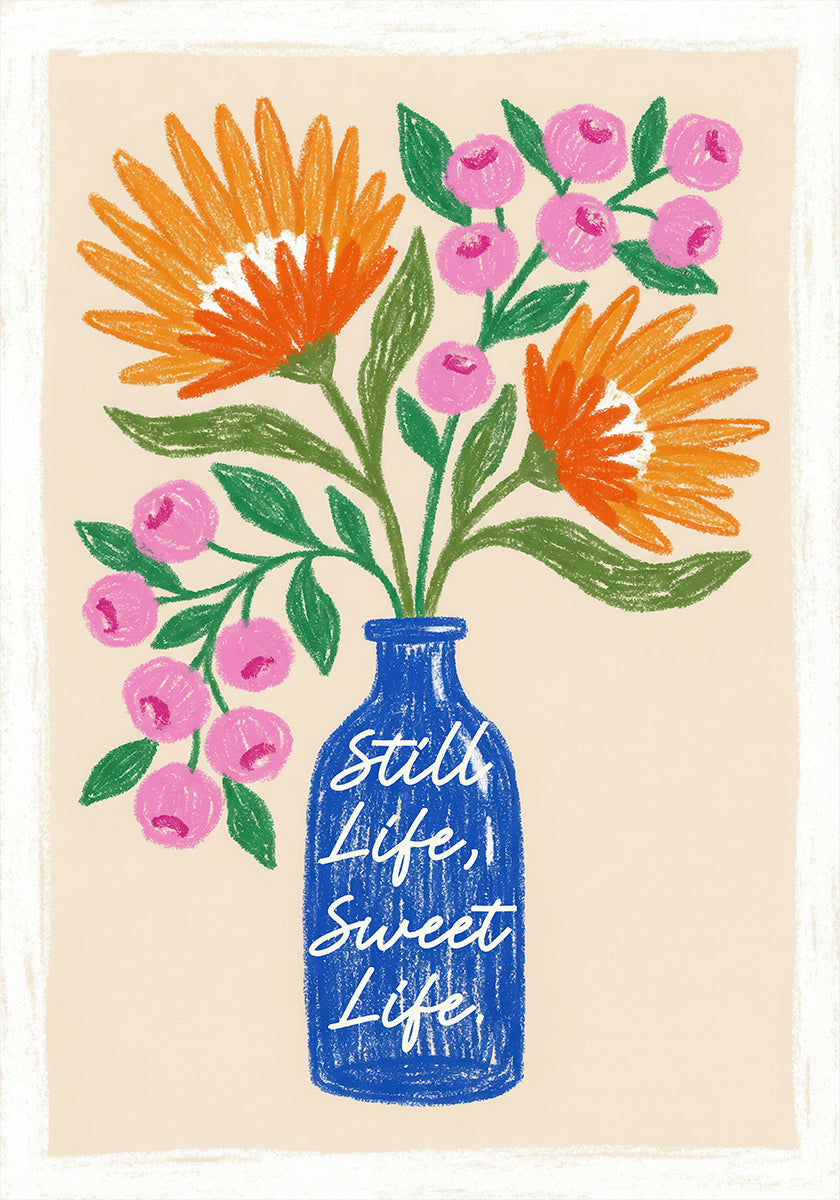 Orange Flowers in Blue Vase Plakat