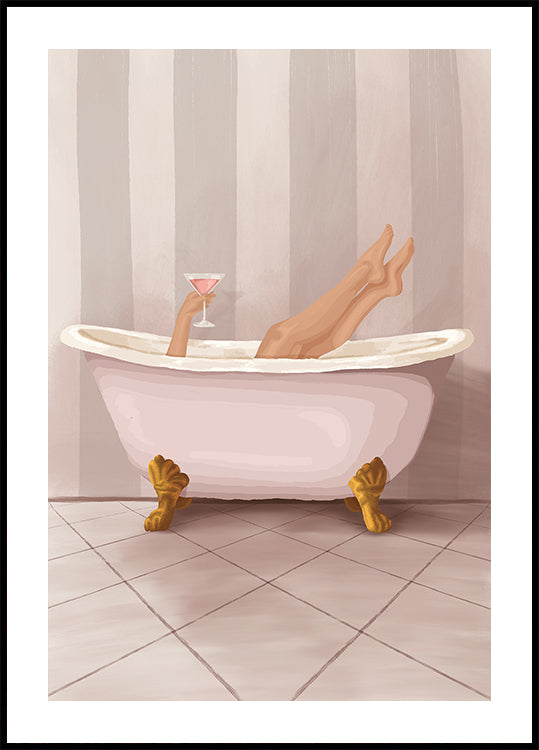 Bathroom Wall Art Poster, Pink Clawfoot Bathtub Print, Glam Powder Room Decor, Vintage-Inspired Bathroom Artwork