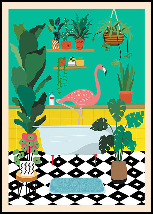 Flamingo Bathtime Plakat
