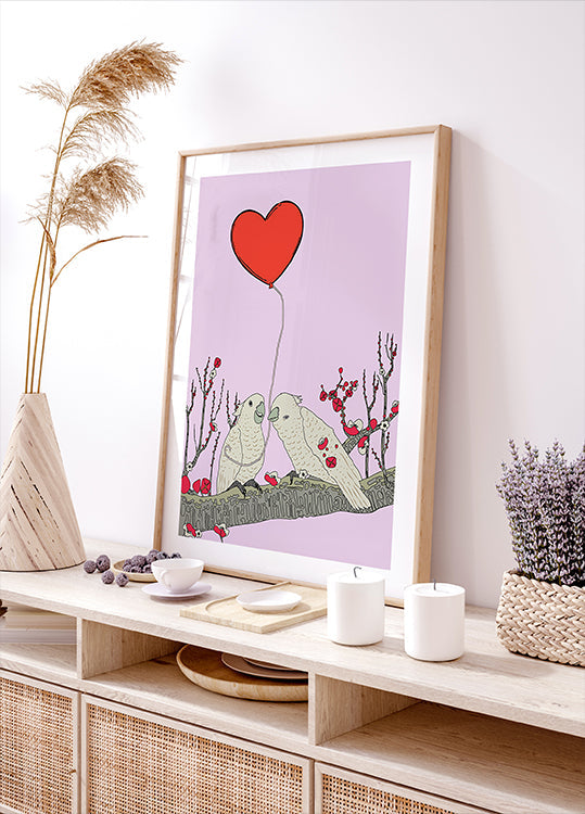 Two Birds Perched On A Branch Plakat