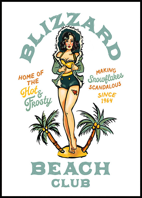 Blizzard Beach Club Bar Sexy Vintage Pinup Girl Art Plakat