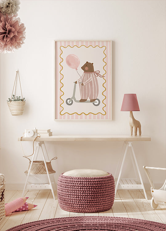 Bear with Pink Balloon Plakat