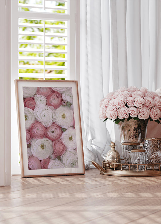 Scattered ranunculus in muted pink II Plakat