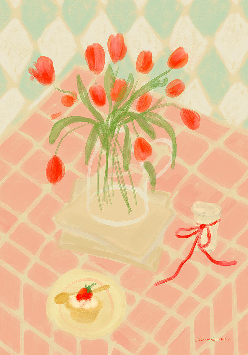 Red Tulips Summer Picnic Plakat