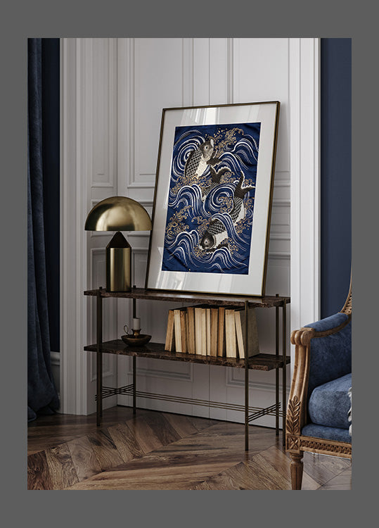 Carp In Waves During Meij Period Plakat