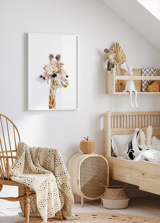 Floral Baby Giraffe Plakat