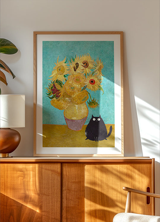 Sunflowers And Cat Plakat
