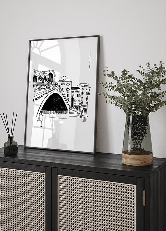 Rialto Bridge, Venice Illustration, Italy City Art Print Plakat