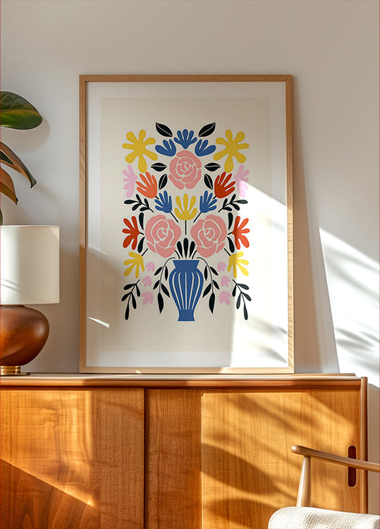 Colorful Bouquet in a Blue Vase Plakat