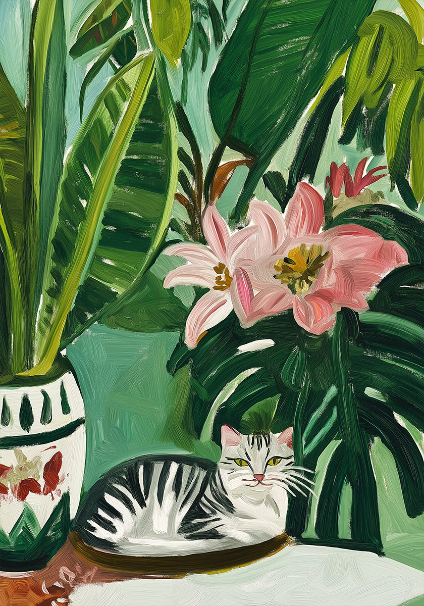 Tropical Muse With Cat Plakat