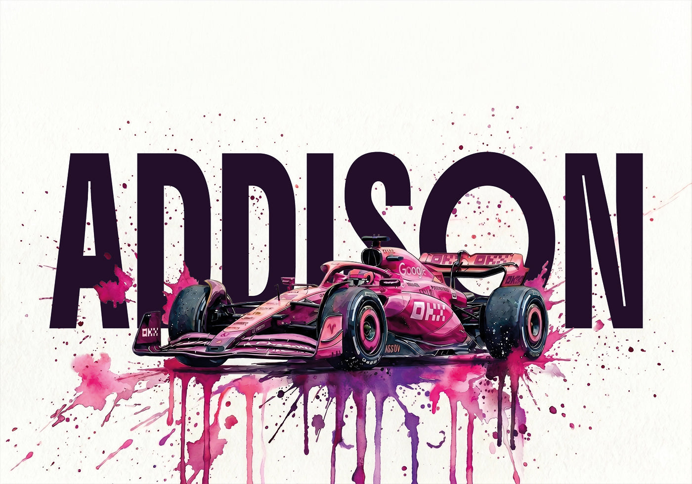 Pink Racing Car with Name Personal Plakat