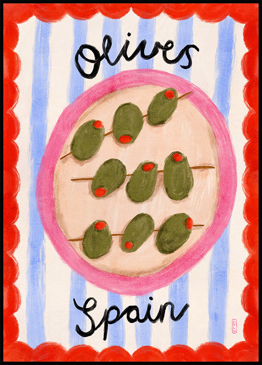 A Plate of Olives From Spain Food Illustration Plakat