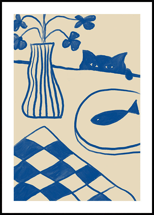Blue Cat And Fish Plakat