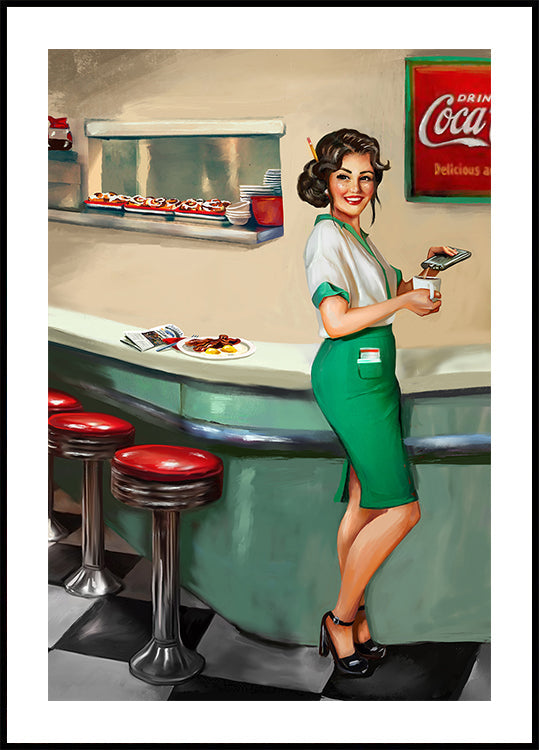 1950's American Diner Watress Plakat