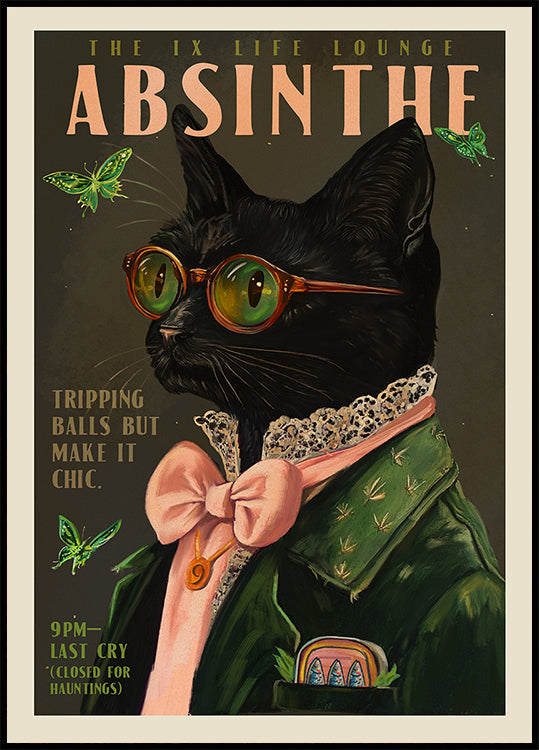 Chic Absinthe Cat Alcohol &amp; Cocktail Bar Art Plakat