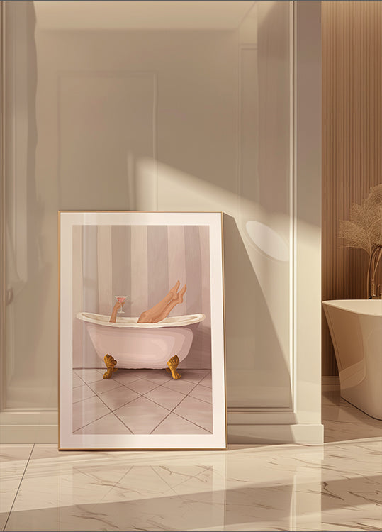 Bathroom Wall Art Poster, Pink Clawfoot Bathtub Print, Glam Powder Room Decor, Vintage-Inspired Bathroom Artwork