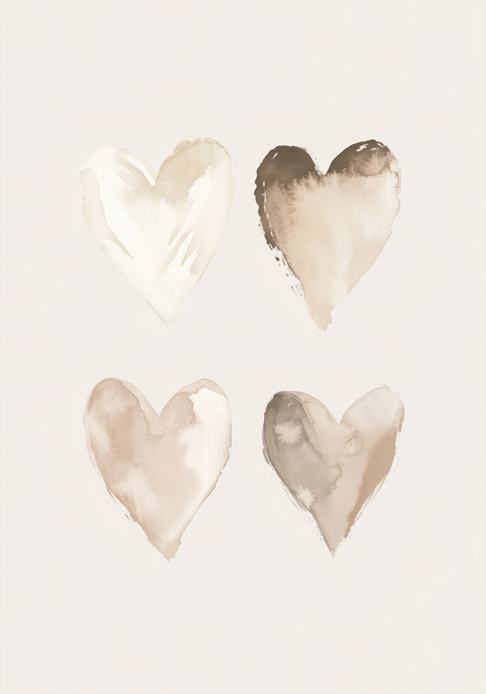 Neutral Watercolor Hearts, Beige Tones, Kids Plakat