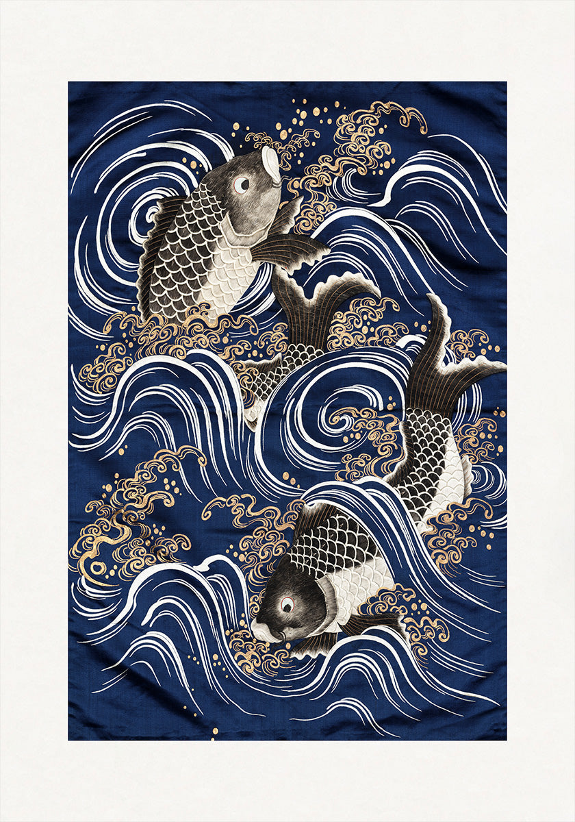 Carp In Waves During Meij Period Plakat
