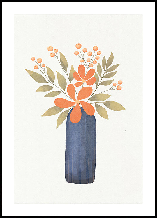 Orange Flowers In A Blue Vase Plakat