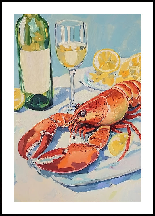 Lobster and Wine Still Life Plakat