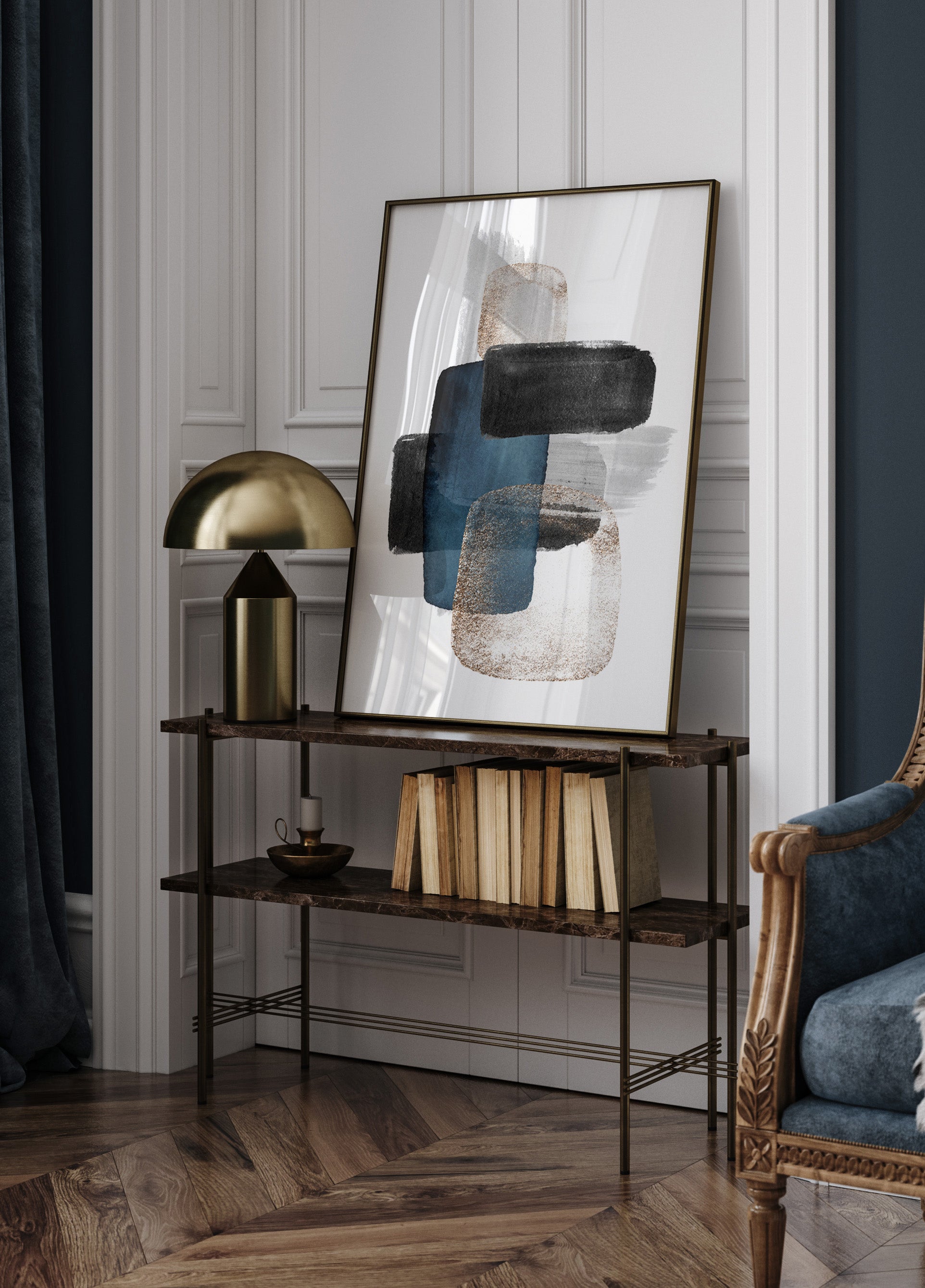 Abstract Blue Gold Blocks