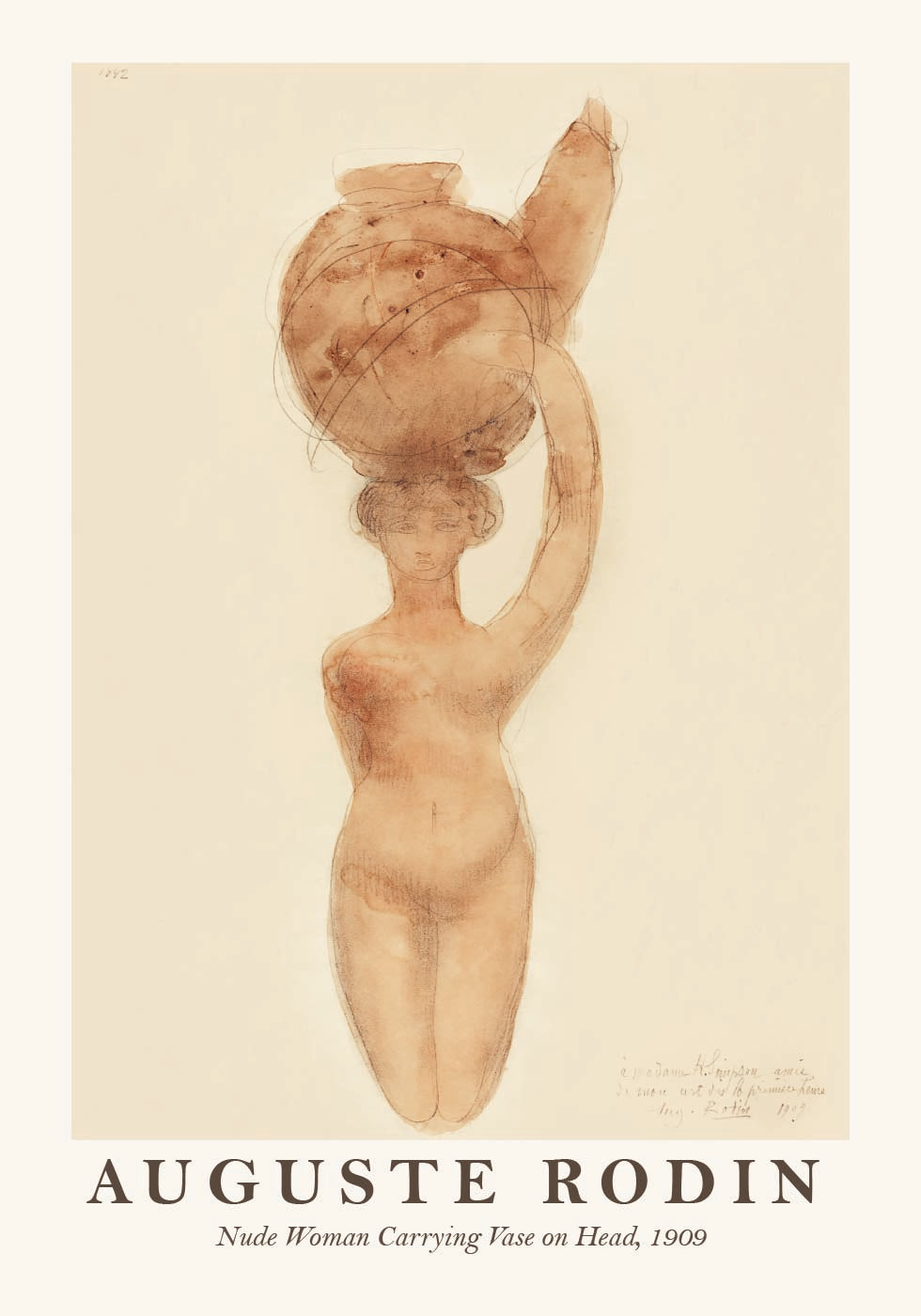 Nude Woman Carrying Vase on Head Plakat