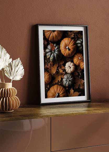 Autumn Pumpkins and Leaves Plakat