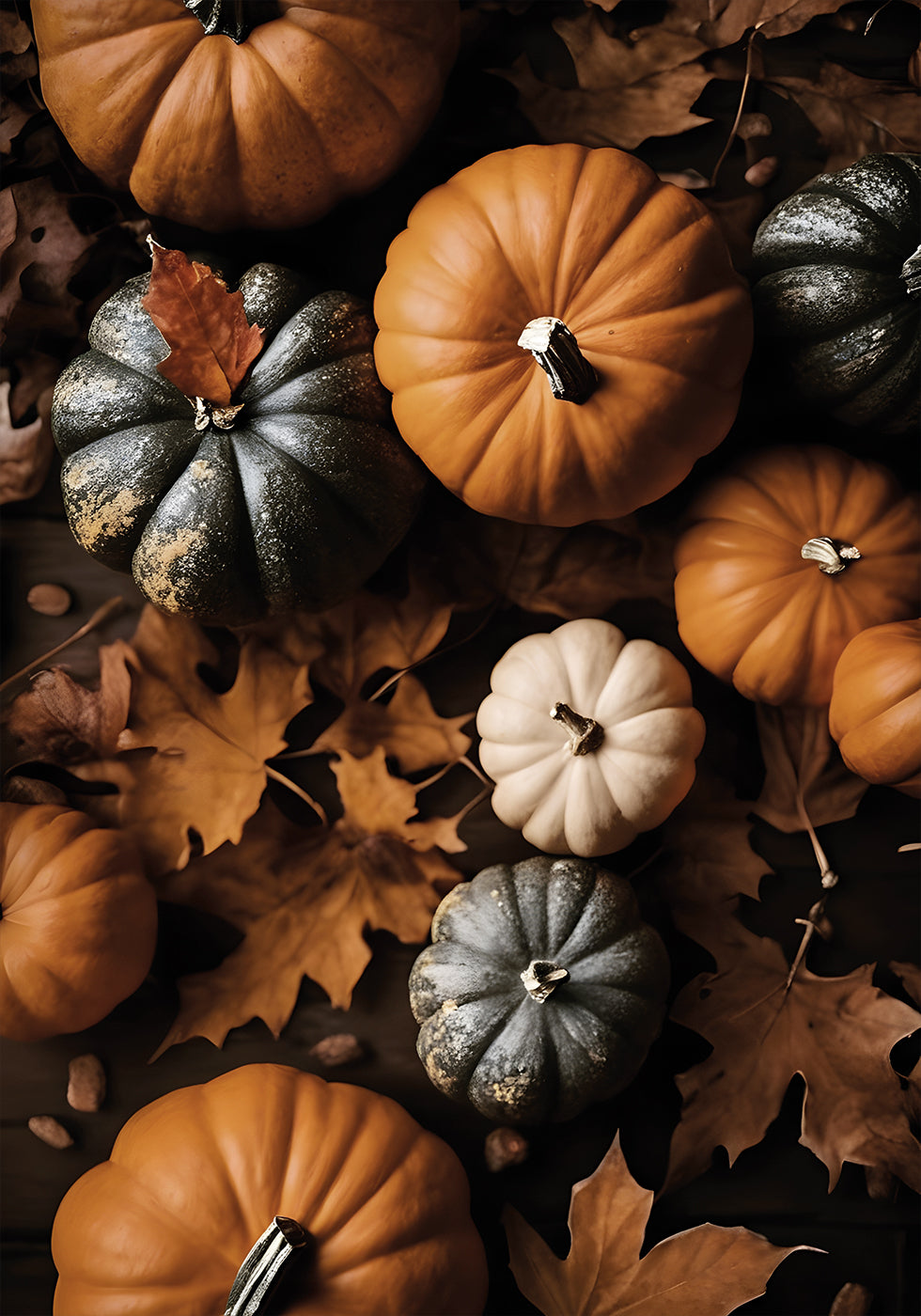 Autumn Pumpkins and Leaves Plakat