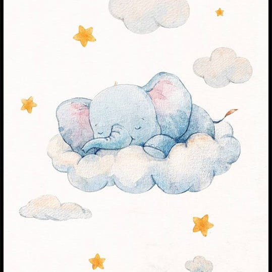 Baby Elephant Dreaming on Clouds Plakat