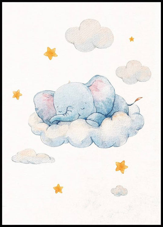 Baby Elephant Sleeping On Clouds Plakat