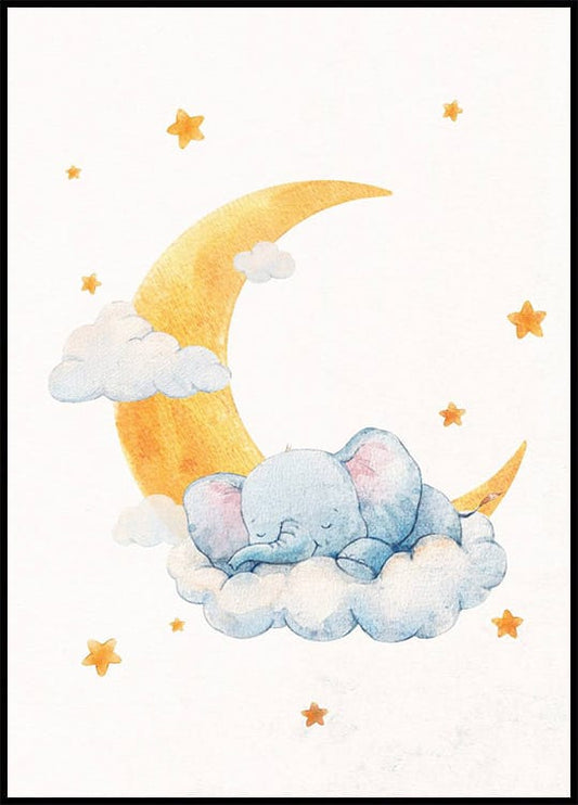 Baby Elephant on Moonlit Clouds Plakat