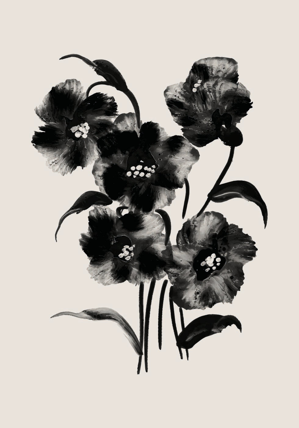 Black Watercolor Floral Plakat
