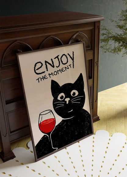 Cat Who Delights in Wine Plakat