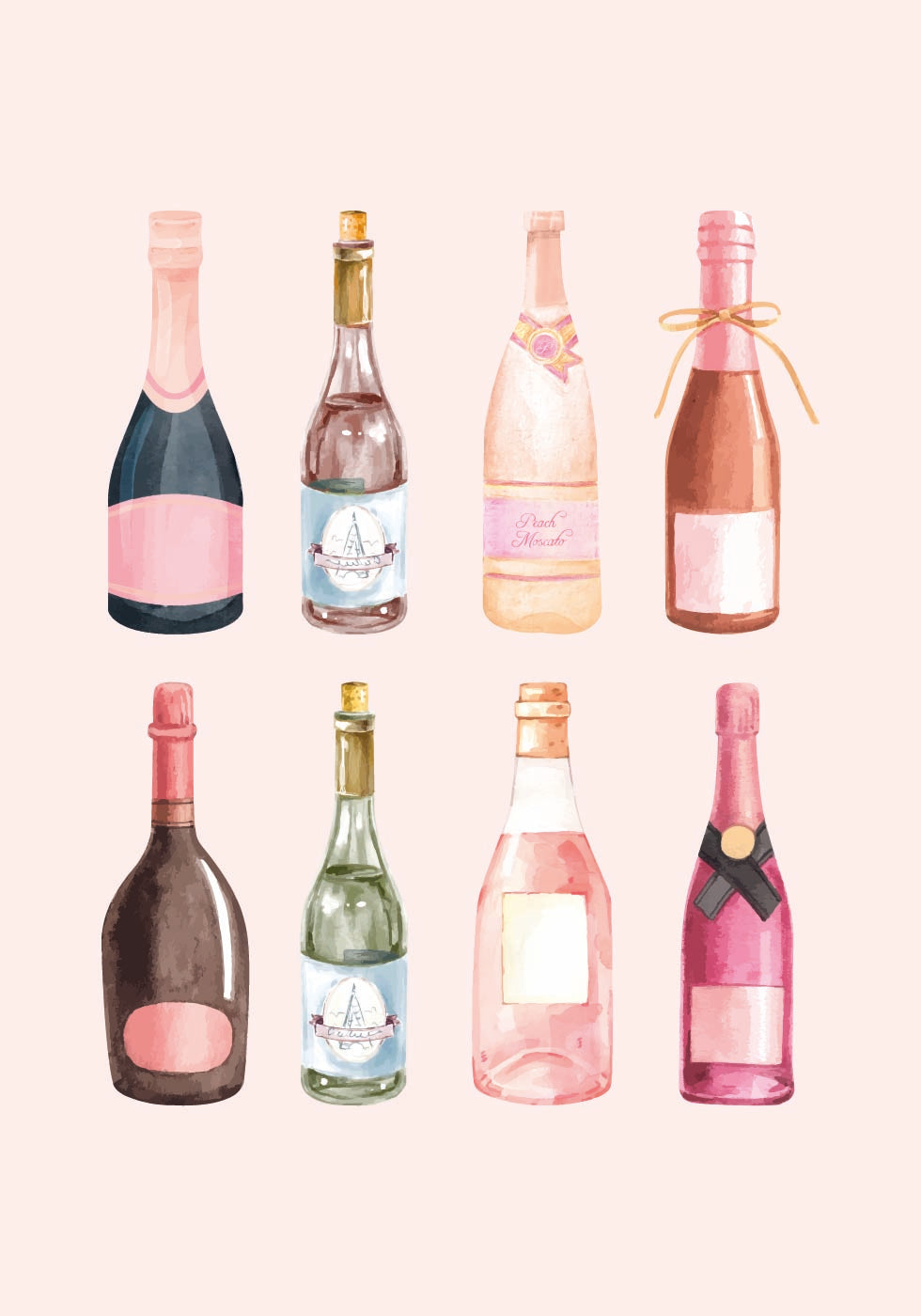 Pop the Bubbly, Watercolor Champagne Bottles Plakat