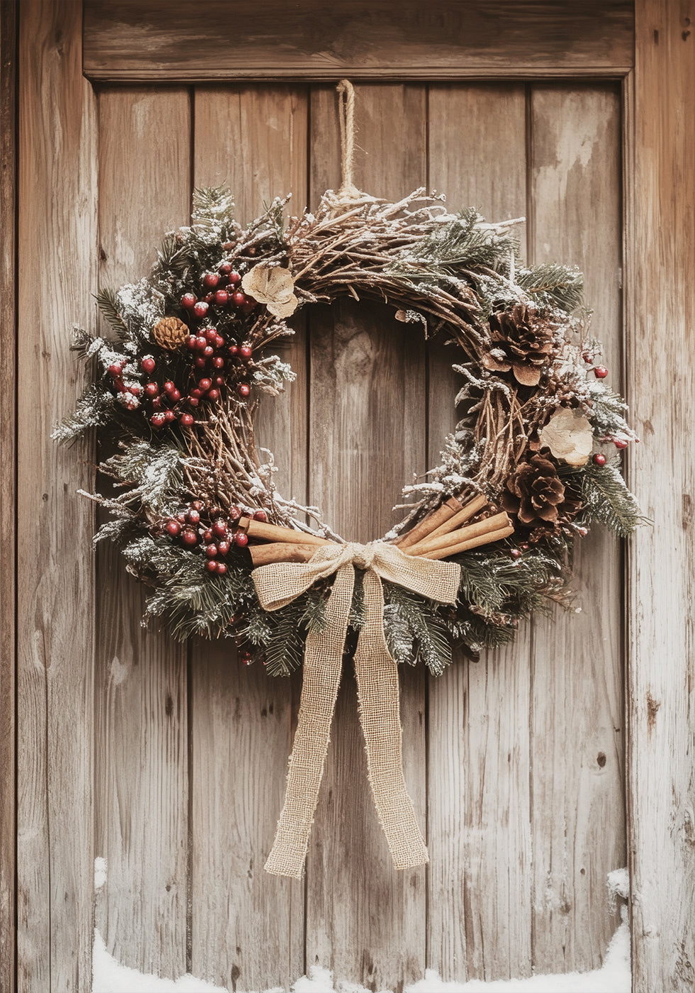 Christmas Wreath on a Wooden Door Plakat