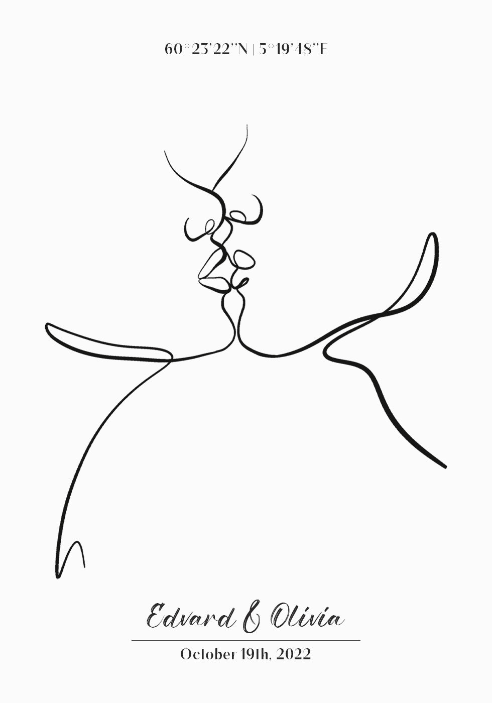Couple Kissing Line Art Personalized Plakat