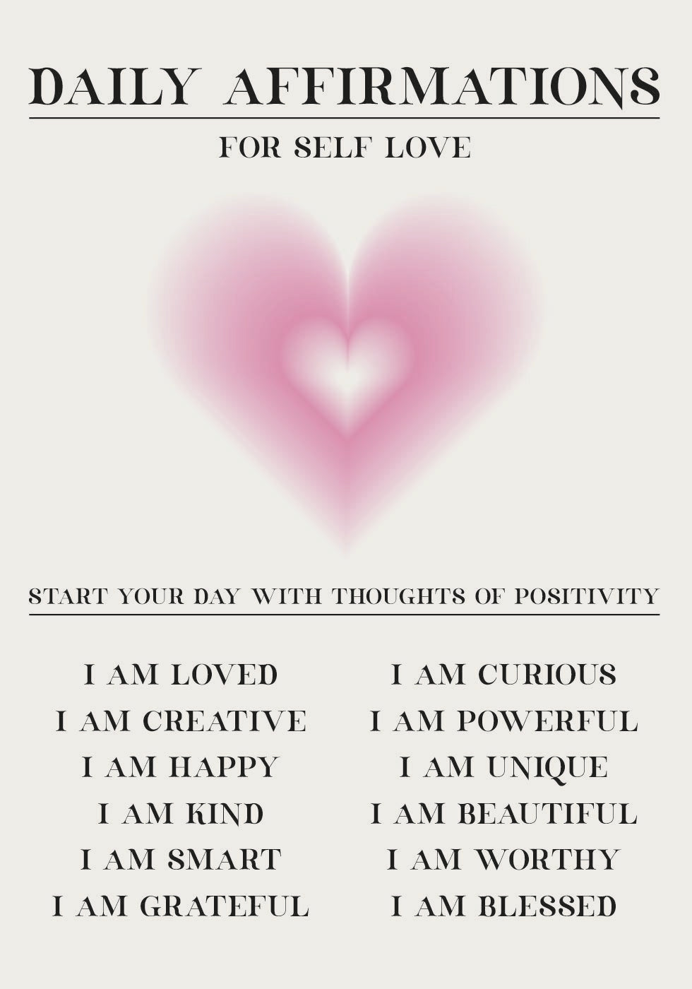 Daily Affirmations For Self Love Plakat