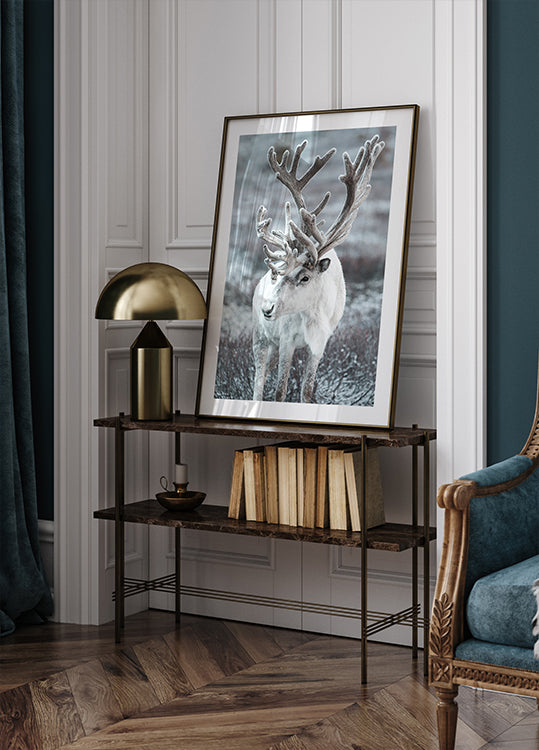 Winter Reindeer in Frosty Landscape Plakat