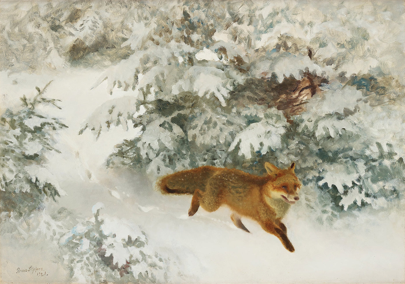 Fox in Winter Landscape By Bruno Liljefors No. 1 Plakat