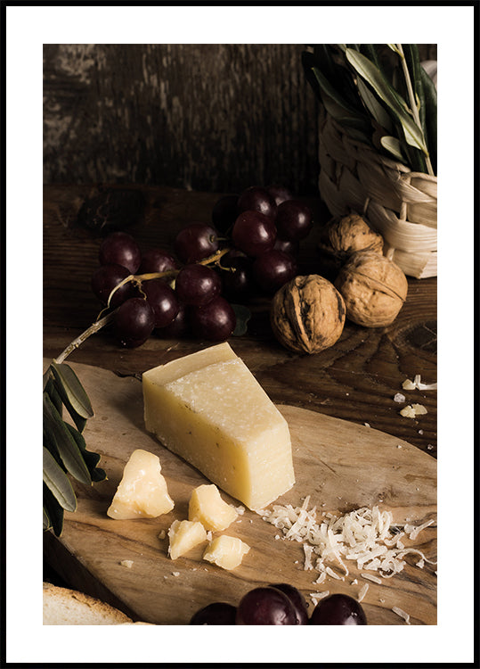 Rustic Cheese and Fruit Still Life Plakat