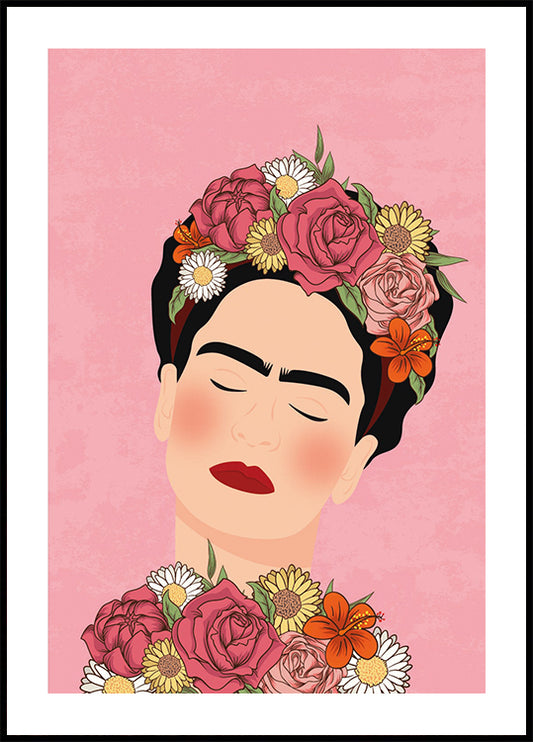 Frida Kahlo Portrait with Floral Crown Plakat