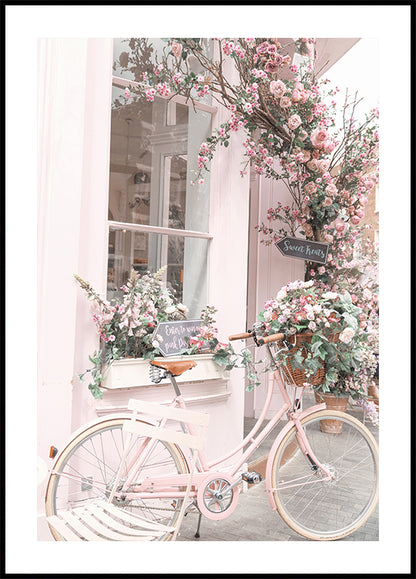 Pink Bicycle with Flowers Plakat