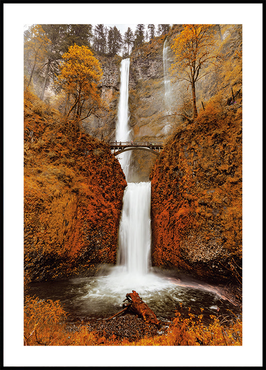 Autumn Waterfall in the Forest Plakat