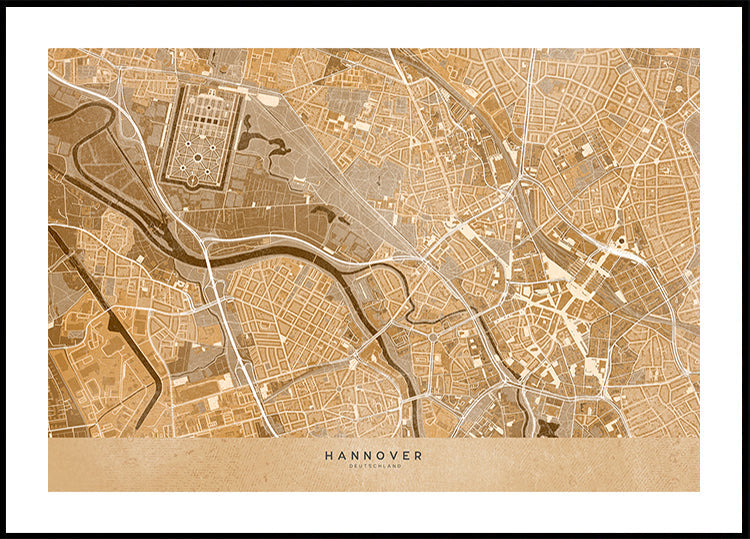 Sepia vintage map of Hannover downtown Germany Plakat