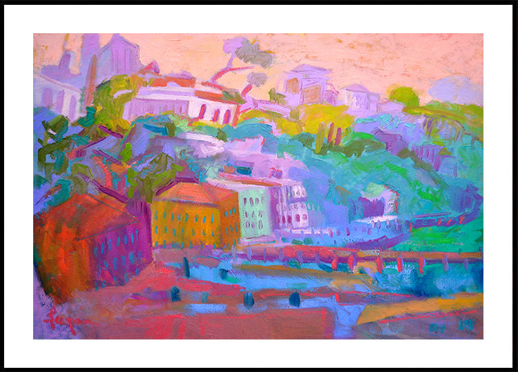 Colorful Hillside Scene Plakat