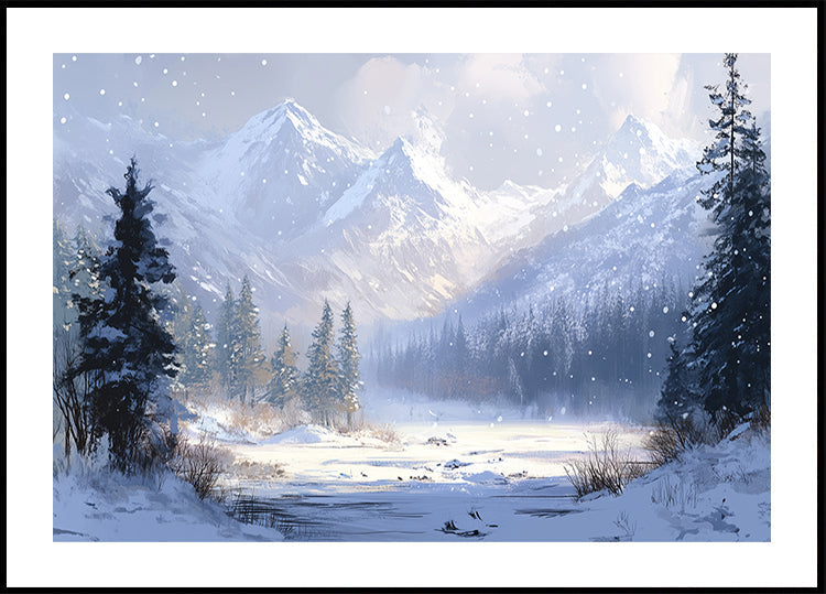 Winter Snowy Landscape Brush Strokes Plakat