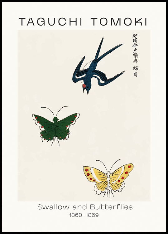 Swallow and Butterflies, Taguchi Tomoki 1860–1869 Plakat