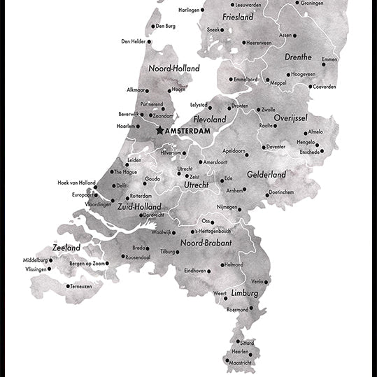 Gray map of the Netherlands Plakat