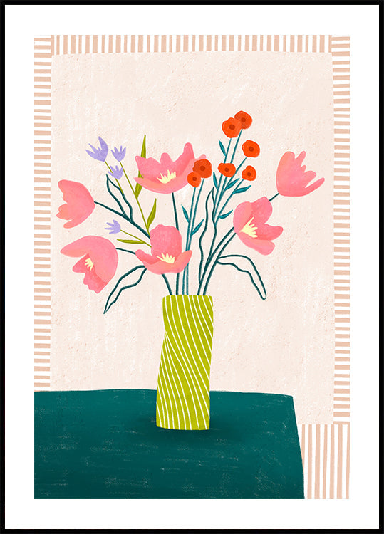 Colorful Blossoms in Stripes Plakat