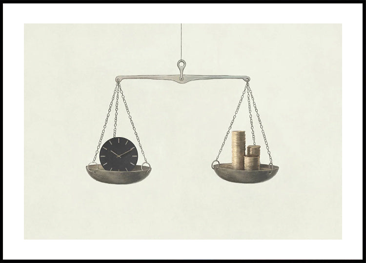 Time or Money, surreal balance scale Plakat